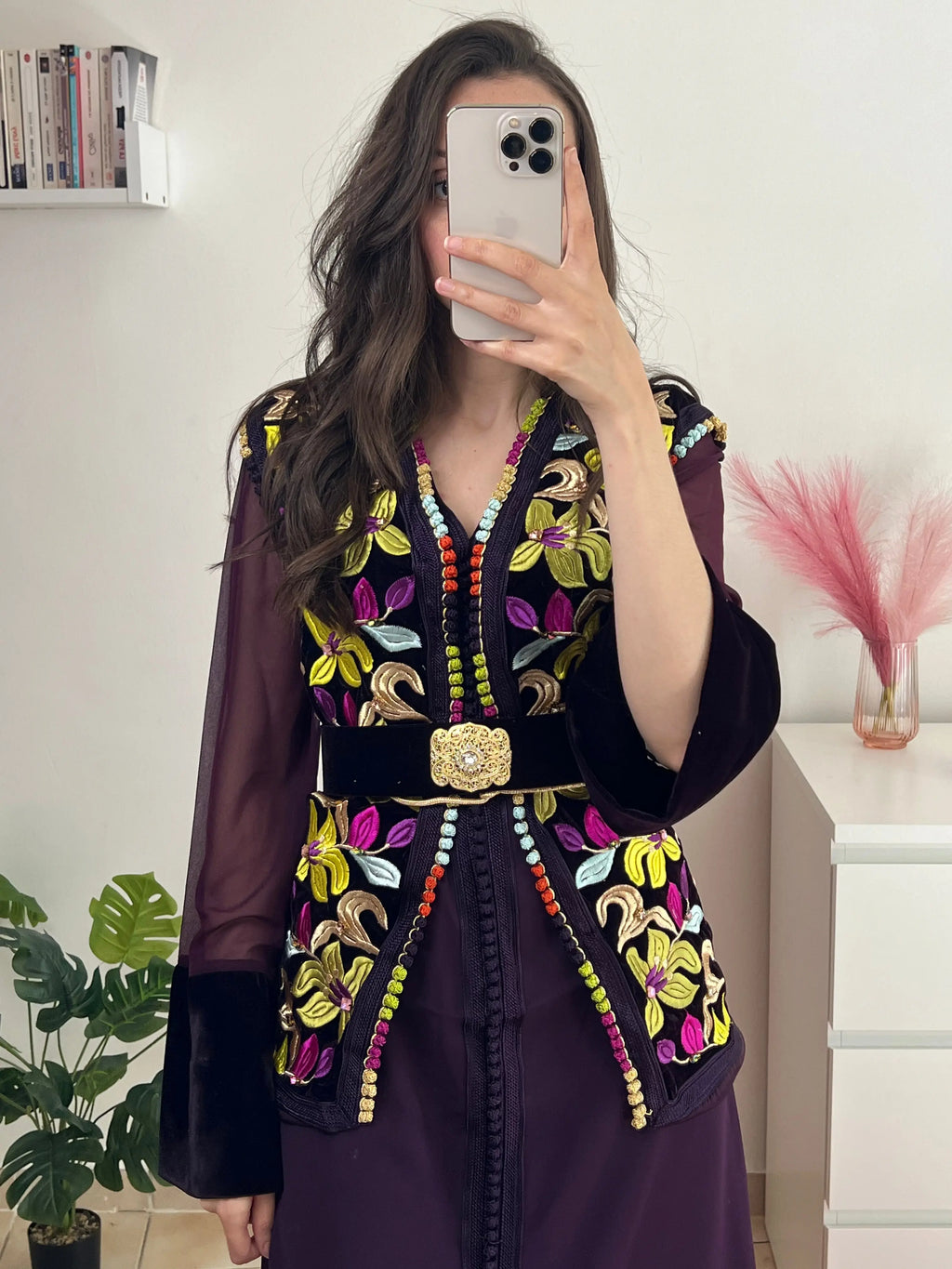 Caftan Prune Fleur d'Orient Amrah