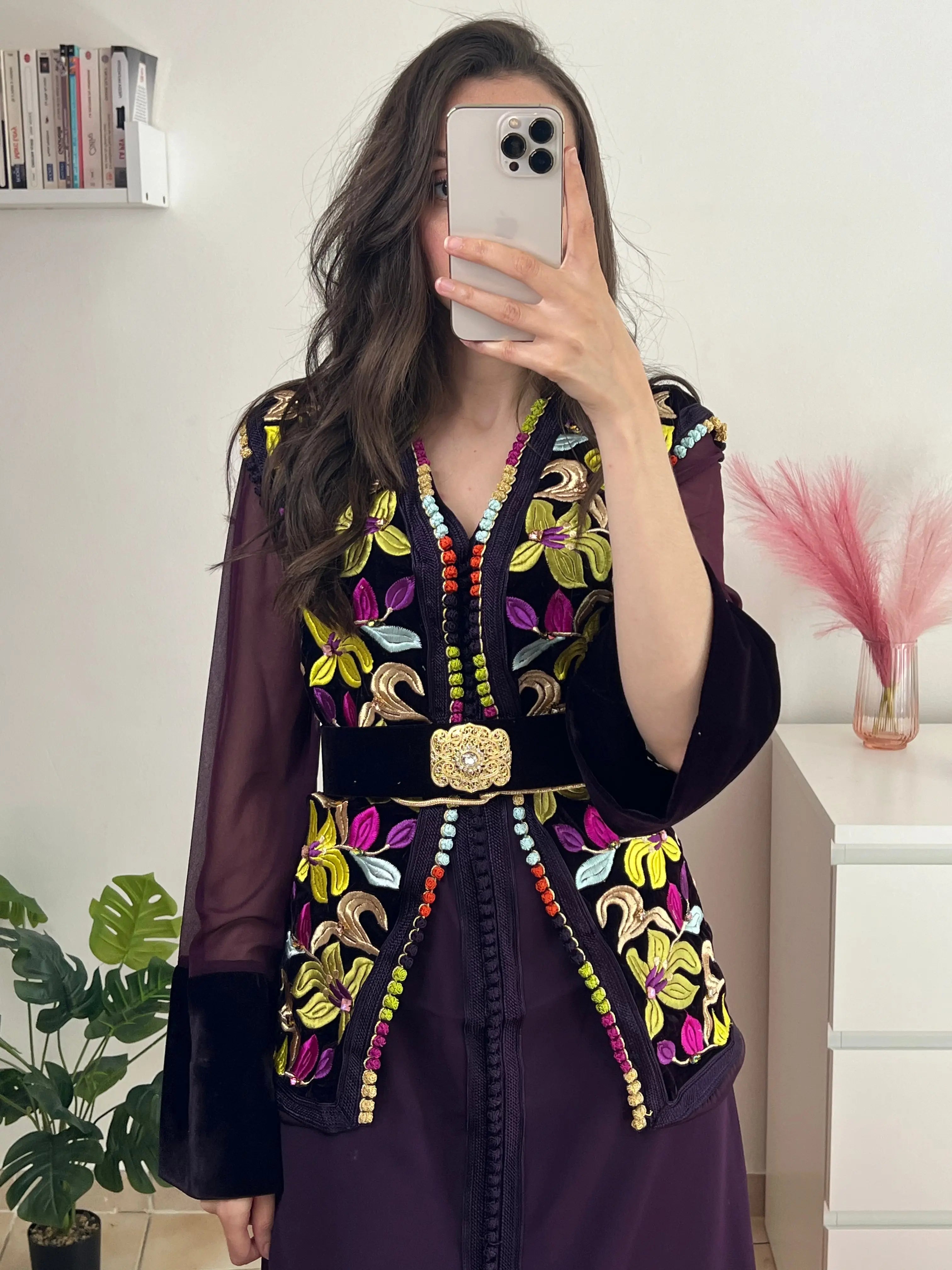 Caftan Prune Fleur d'Orient Amrah
