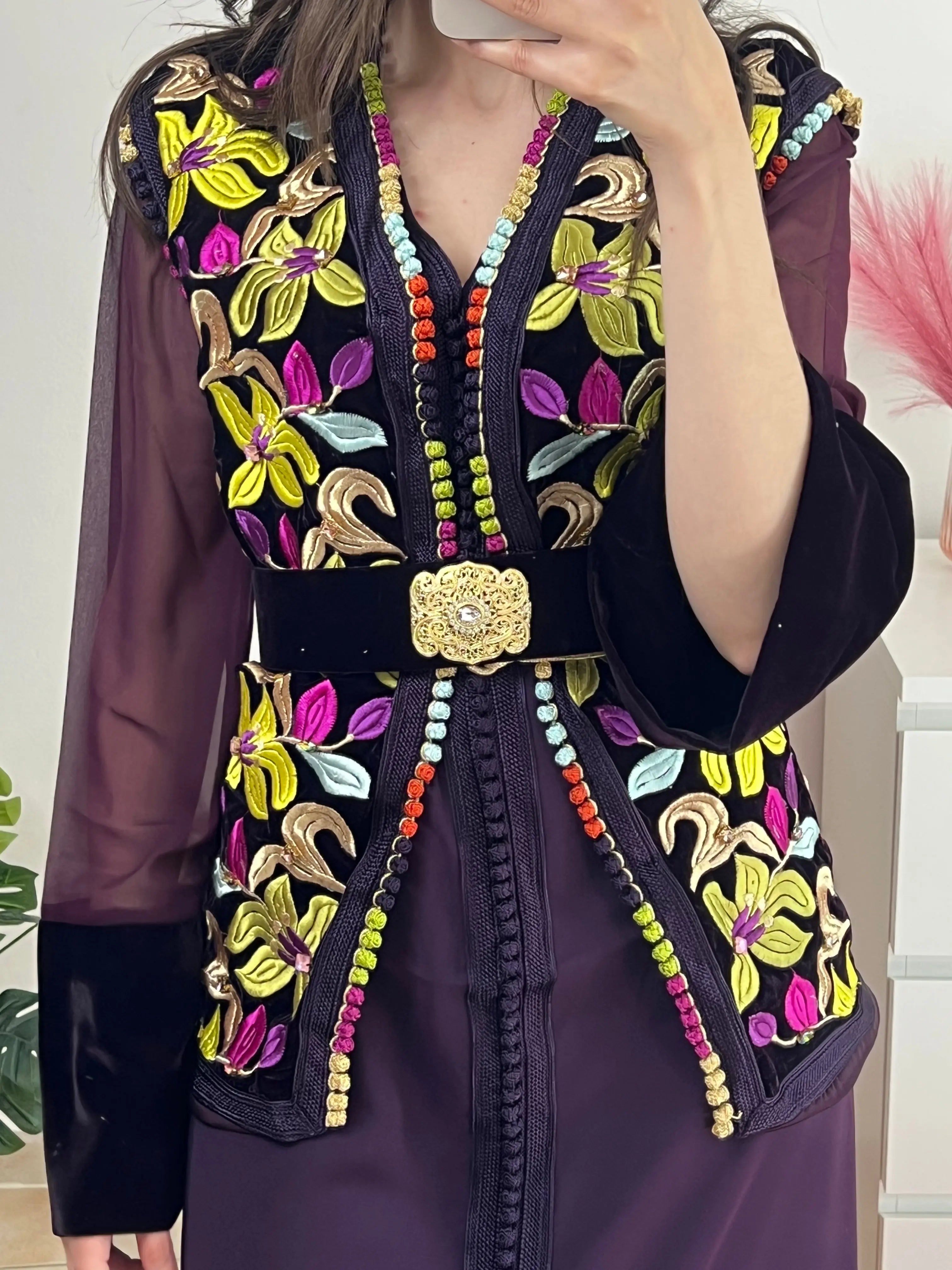Caftan Prune Fleur d'Orient Amrah